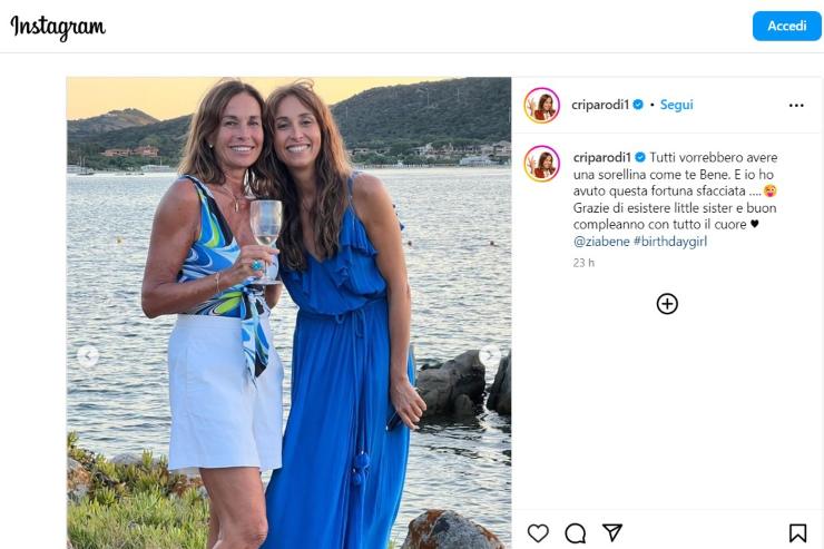 Dedica Instagram Cristina a Benedetta Parodi